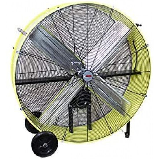 2026 K Tool International 42′′ Belt Drive Drum Fan; Industrial, Garage, Shop, High Speed 2-Speed, Durable, Cut-Off Protection, Easy Mobility Rubber Wheels; SAFETY YELLOW KTI77743