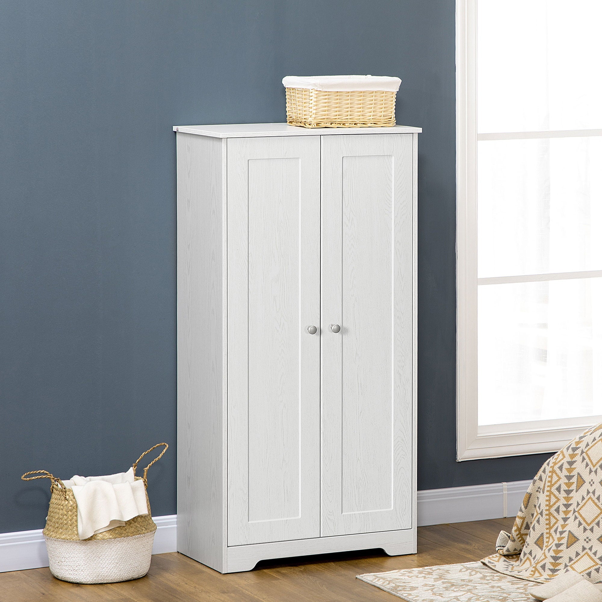HOMCOM White Kitchen Pantry Cabinet with Adjustable Shelves, Freestanding Storage Cupboard
