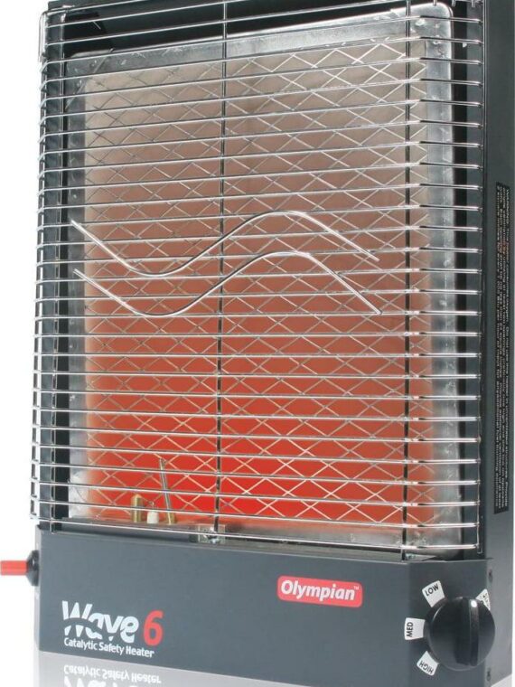 Camco Olympian Wave 6 Catalytic Safety Heater | Adjustable from 3200 to 6000 BTUs | Black (57341)