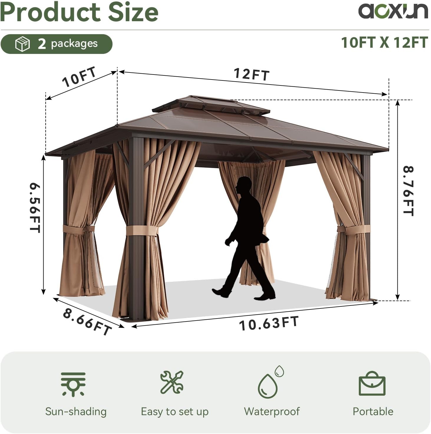 12’X10′ Hardtop Gazebo with Curtains and Netting