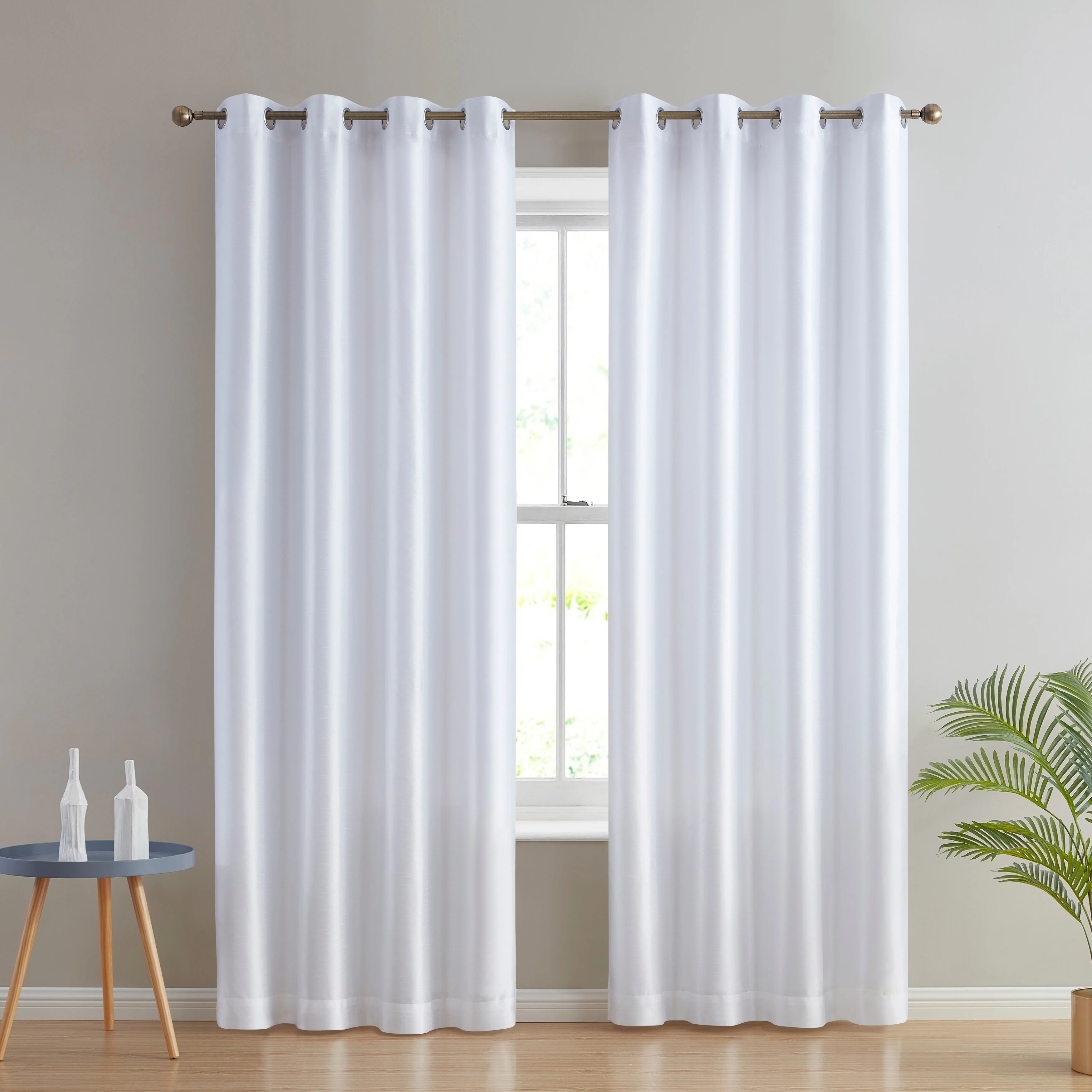 HLC.me Jefferson Faux Silk Semi Sheer Light Filtering Lined Grommet Window Curtain Bedroom, 2 Panels