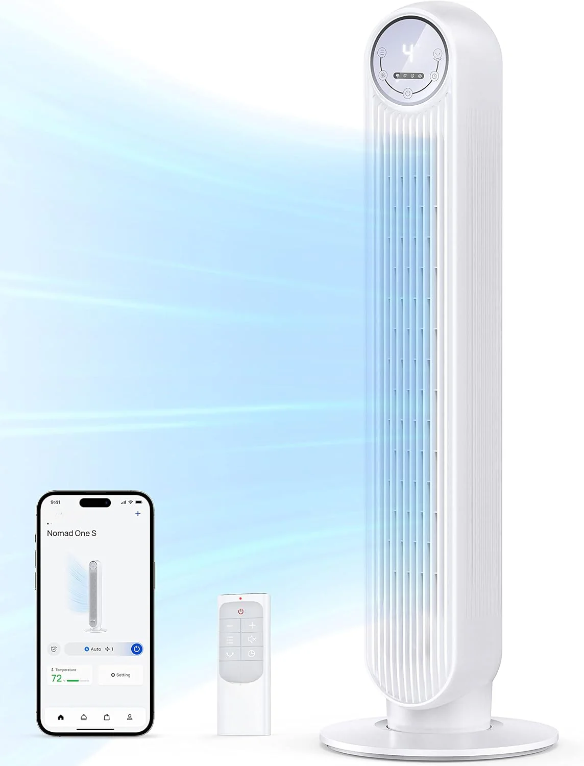 Tower Fan for Bedroom, 25ft/s Smart Standing Fans, 90° Oscillating Floor Fan with 4 Modes, 4 Speeds, 8H Timer, 28dB, Bladeless, Remote, 28 dB, Works with WiFi Voice Control