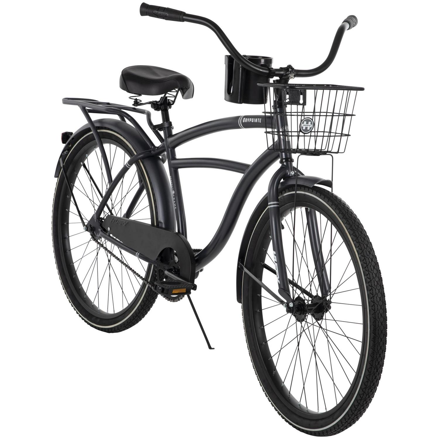 Huffy 26 Baypointe Mens Cruiser Bike with Basket, Gray