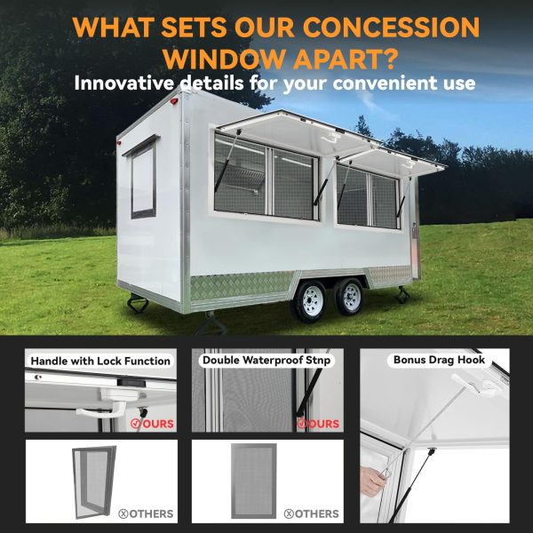 2026 Concession Window 36W x 36H Aluminum Alloy Food Truck Service Window with Sliding Screens & Awning Door, Hydraulic Lift, Locking Mechanism, Versatile for Catering