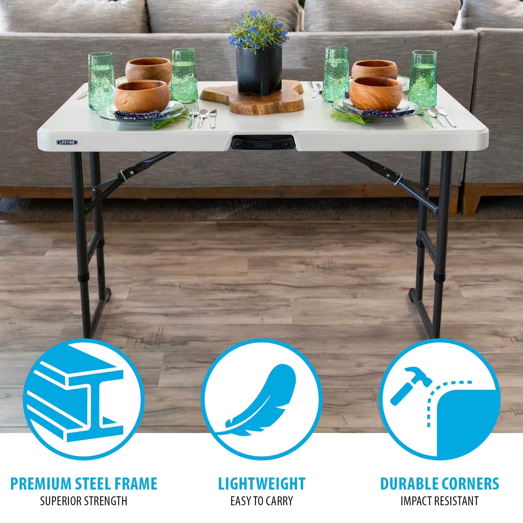 Lifetime Products 4 ft. Commercial Adjustable Folding Table, White