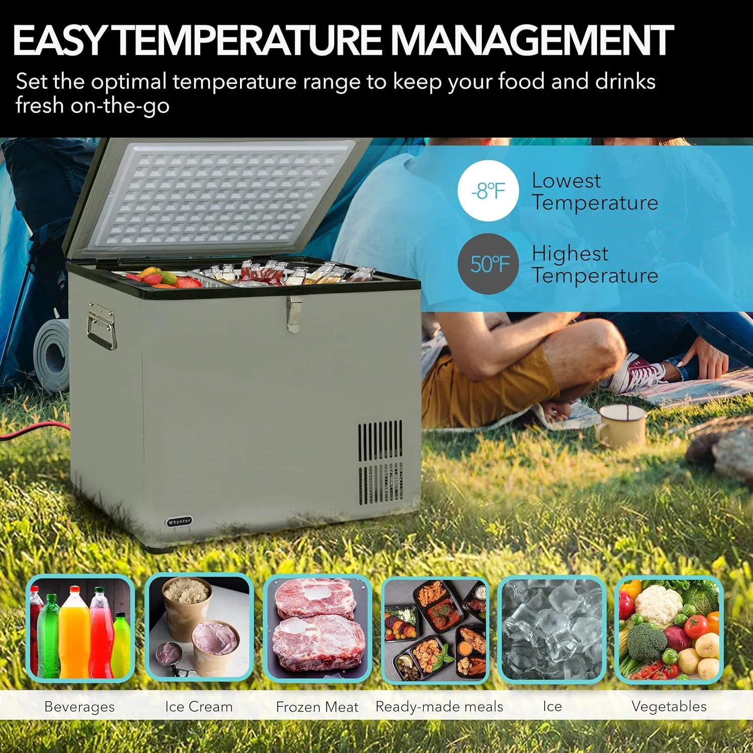 FM-65G 65 Quart Portable Refrigerator and Deep, AC 110V/ DC 12V, Real Chest Freezer for Car, Home, Camping, and RV with-8°F to 50°F Temperature Range, Gray, One Size