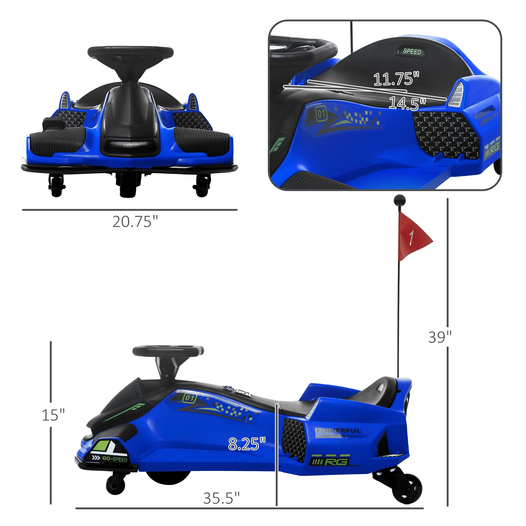 2026 Aosom 12V Electric Drifting Go Kart w/ Slow Start, Music, Lights, Blue