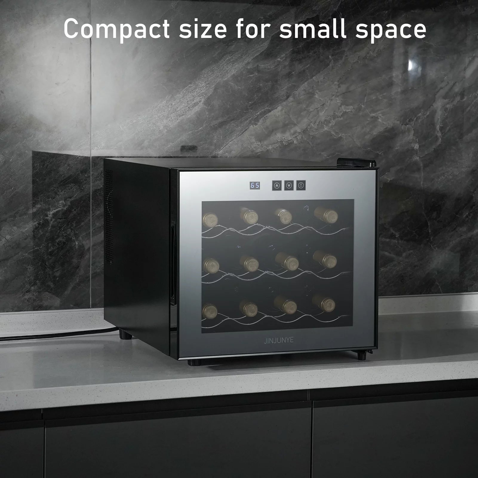 JINJUNYE Wine Cooler Refrigerator, 12 Bottle Wine Fridge Small, Countertop Wine Cooler with Temperature Control, Mini Freestanding Wine Cellars Glass Door for Home, Office, Bar, Gift for Men