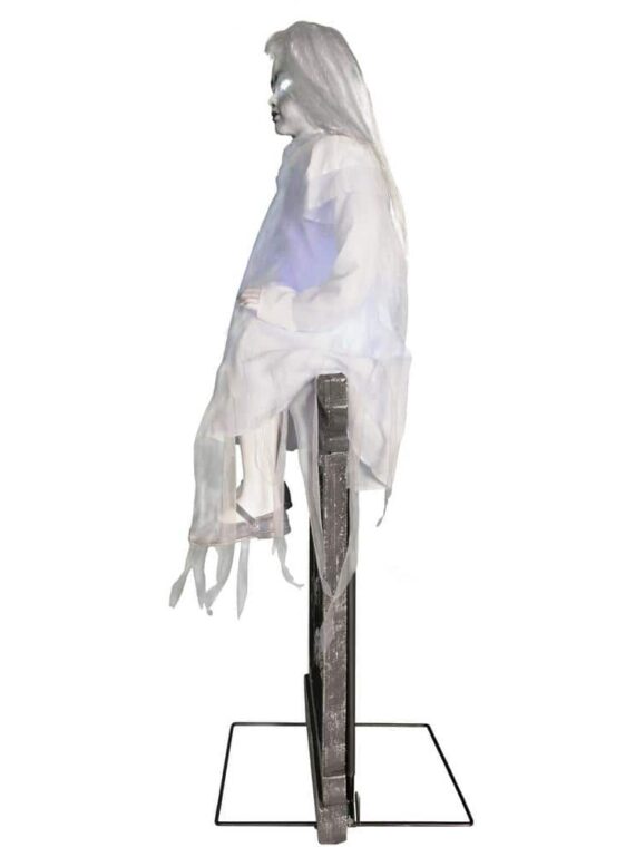 48 in. Premium Talking Halloween Animatronic Darcy The Sitting Tombstone Girl by Tekky