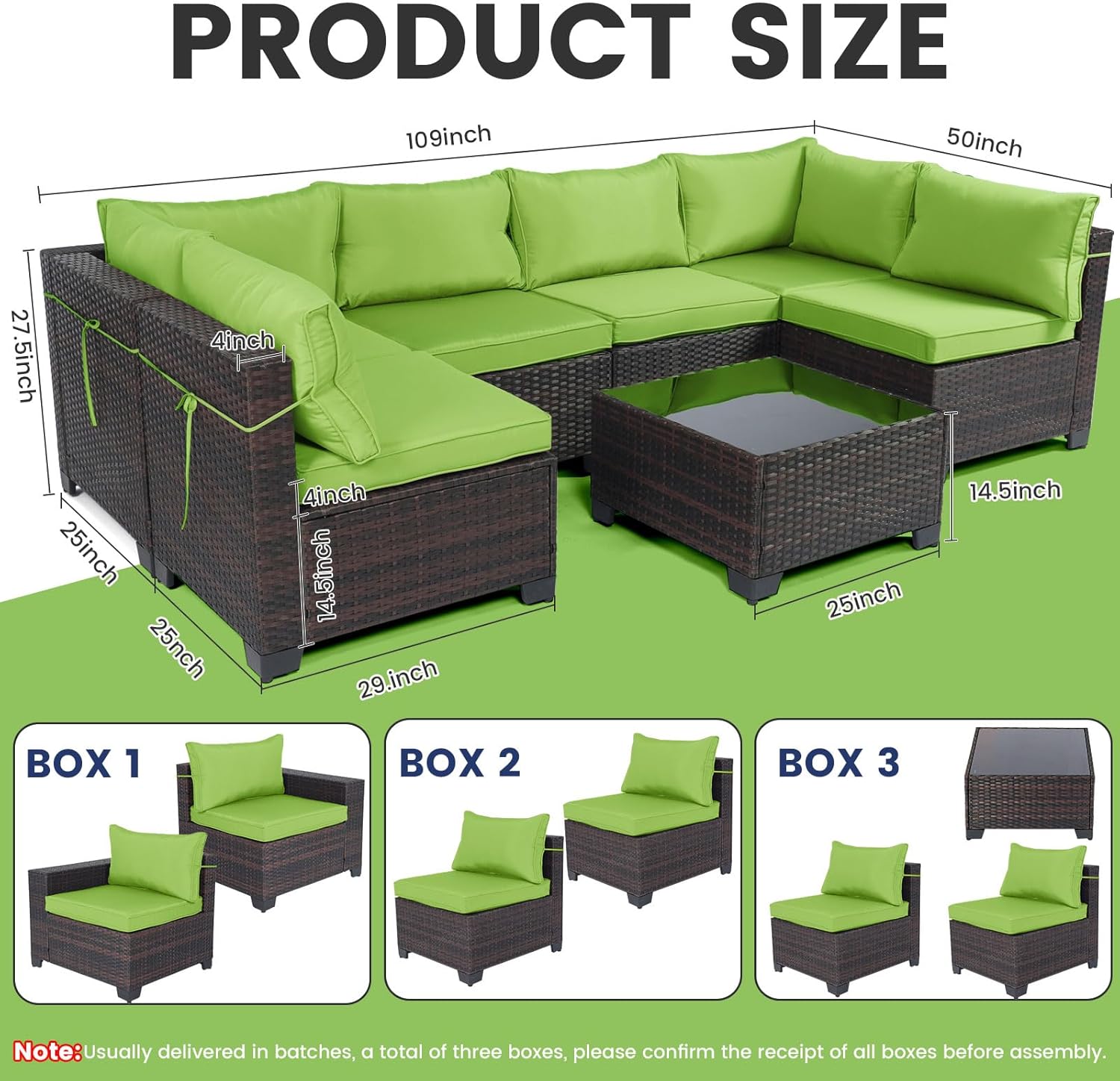 7 Pieces Rattan Patio Furniture Set with Tea Table