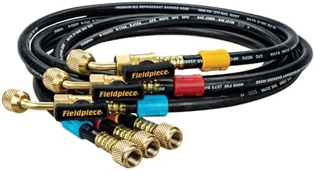 Fieldpiece HR3B Ball Valve Refrigerant Hose Set (3) with Color Tags – 1/4′′ x 1/4′′ (5′)
