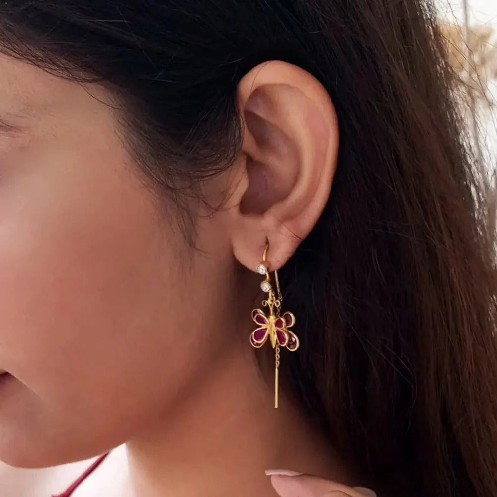 925 Sterling Silver Butterfly Sui Dhaga Earrings