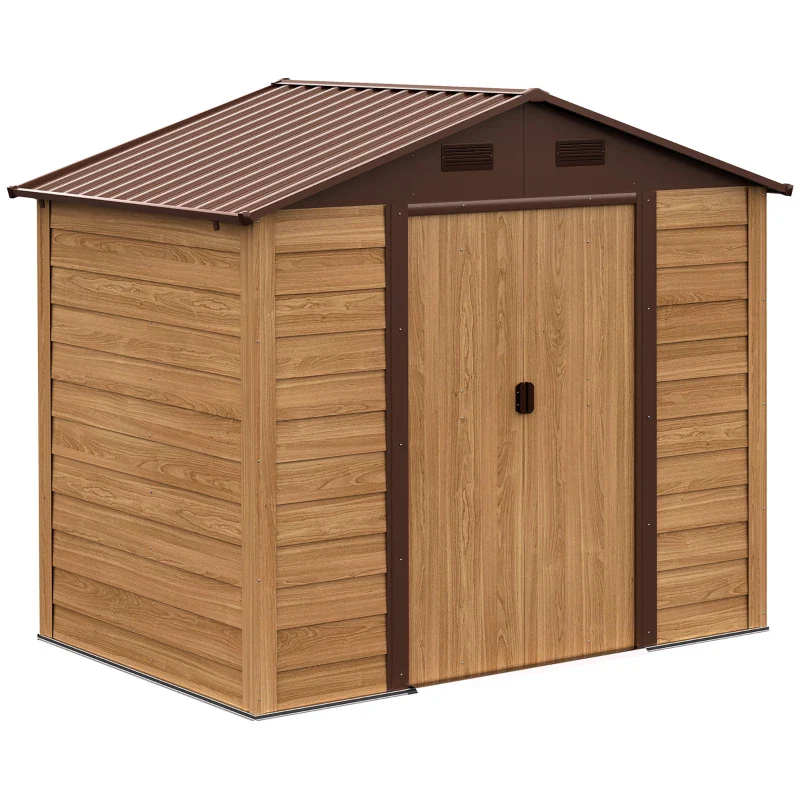 Outsunny Outdooor Storage Shed Wooden Effect Galvanised Steel 7.7ft x 6.4ft