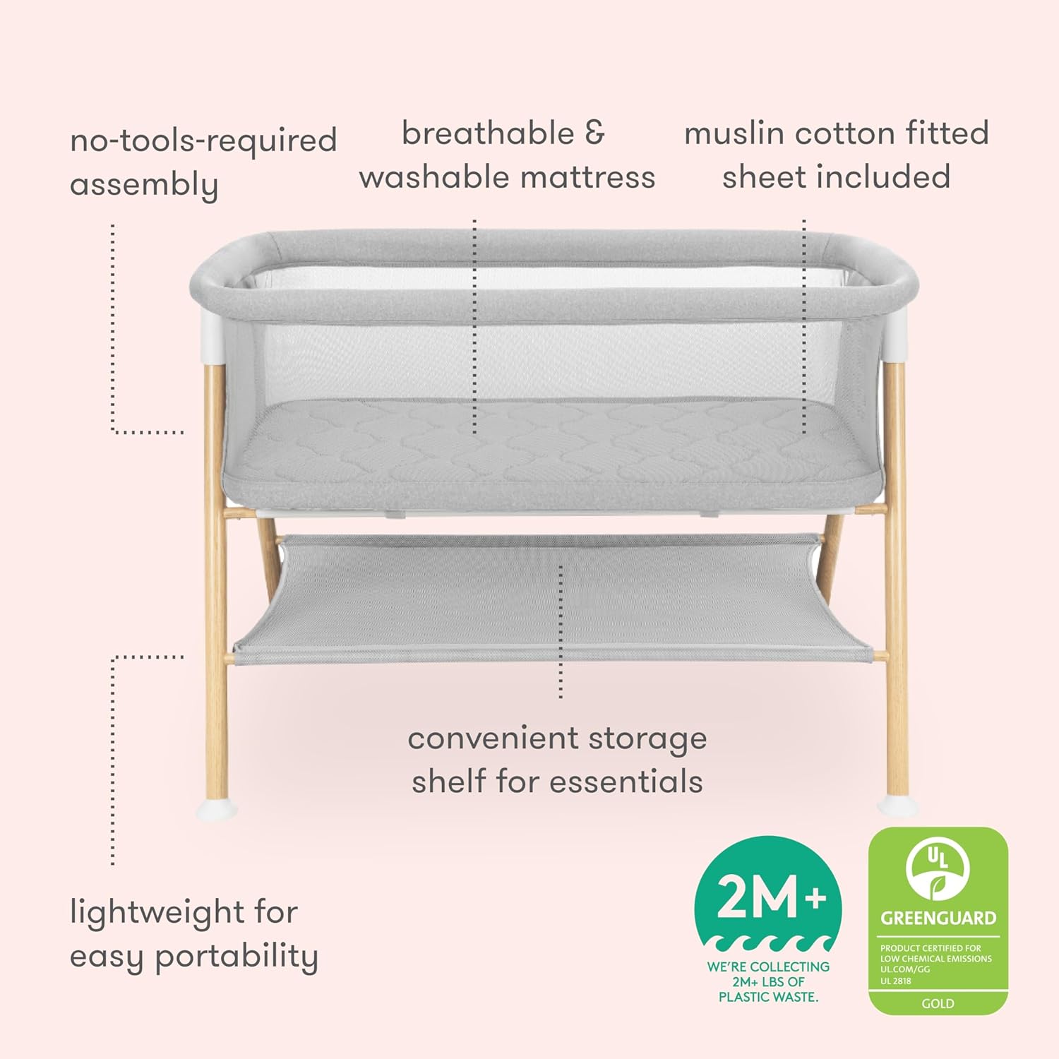 BABY Bassinet & Bedside Sleeper with Washable Mattress
