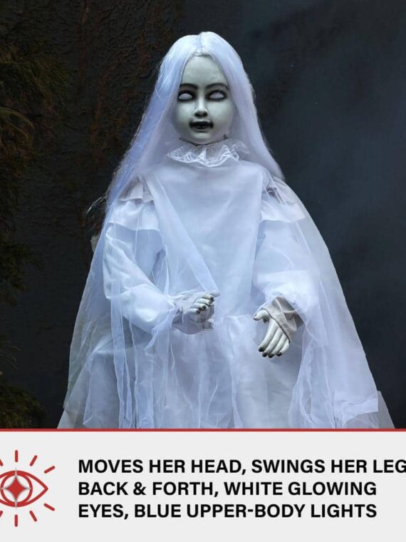 48 in. Premium Talking Halloween Animatronic Darcy The Sitting Tombstone Girl by Tekky