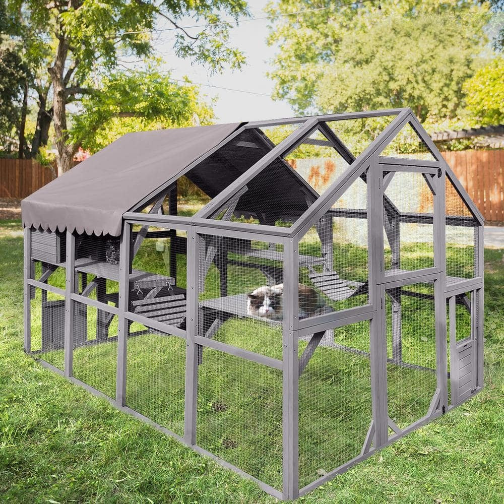 Morgete Luxury Outdoor Cat House: Spacious 56.54ft2 Enclosure with Platforms & Weatherproof Cover