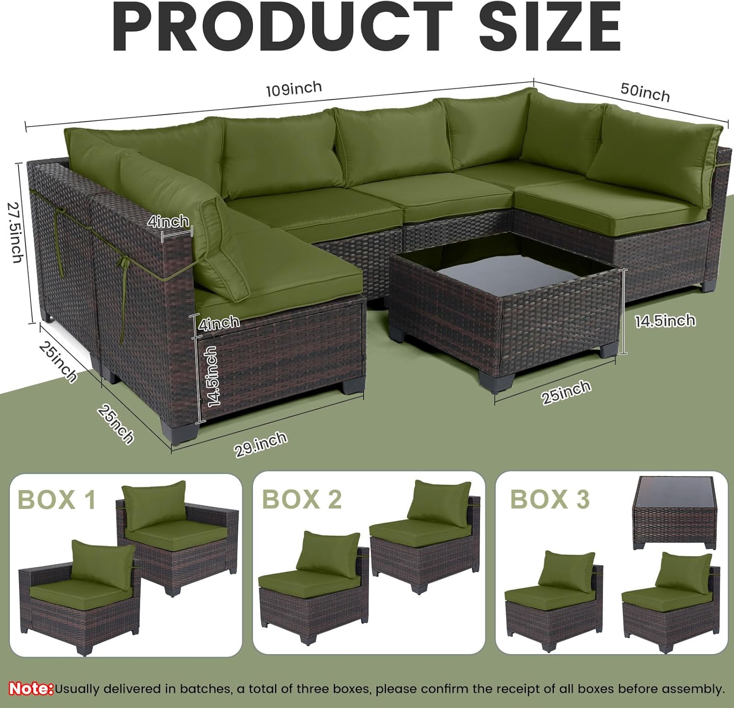 7 Pieces Rattan Patio Furniture Set with Tea Table