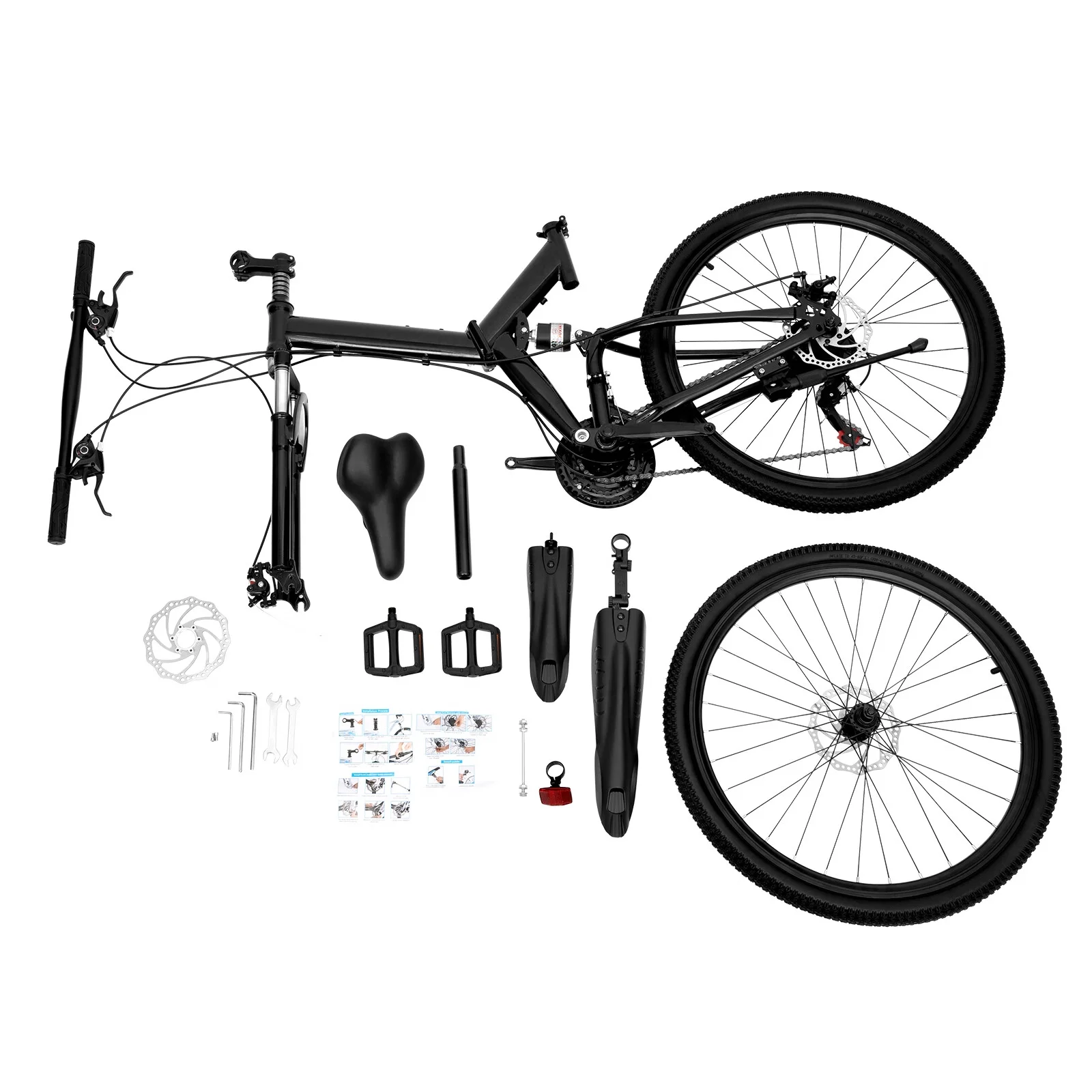2026 Aiqidi 26 Inch 21 Speed Folding Mountain Bike Full Suspension Dual Disc Brakes Bicycle Unisex Adult Bicycle Black