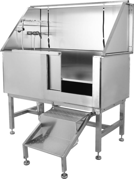 50′′ Dog Wash Bathtub, Pet Wash Station, Professional Stainless Steel Dog Grooming Tub with Ramp, Faucet, Sprayer, Drain Kit, Right Door