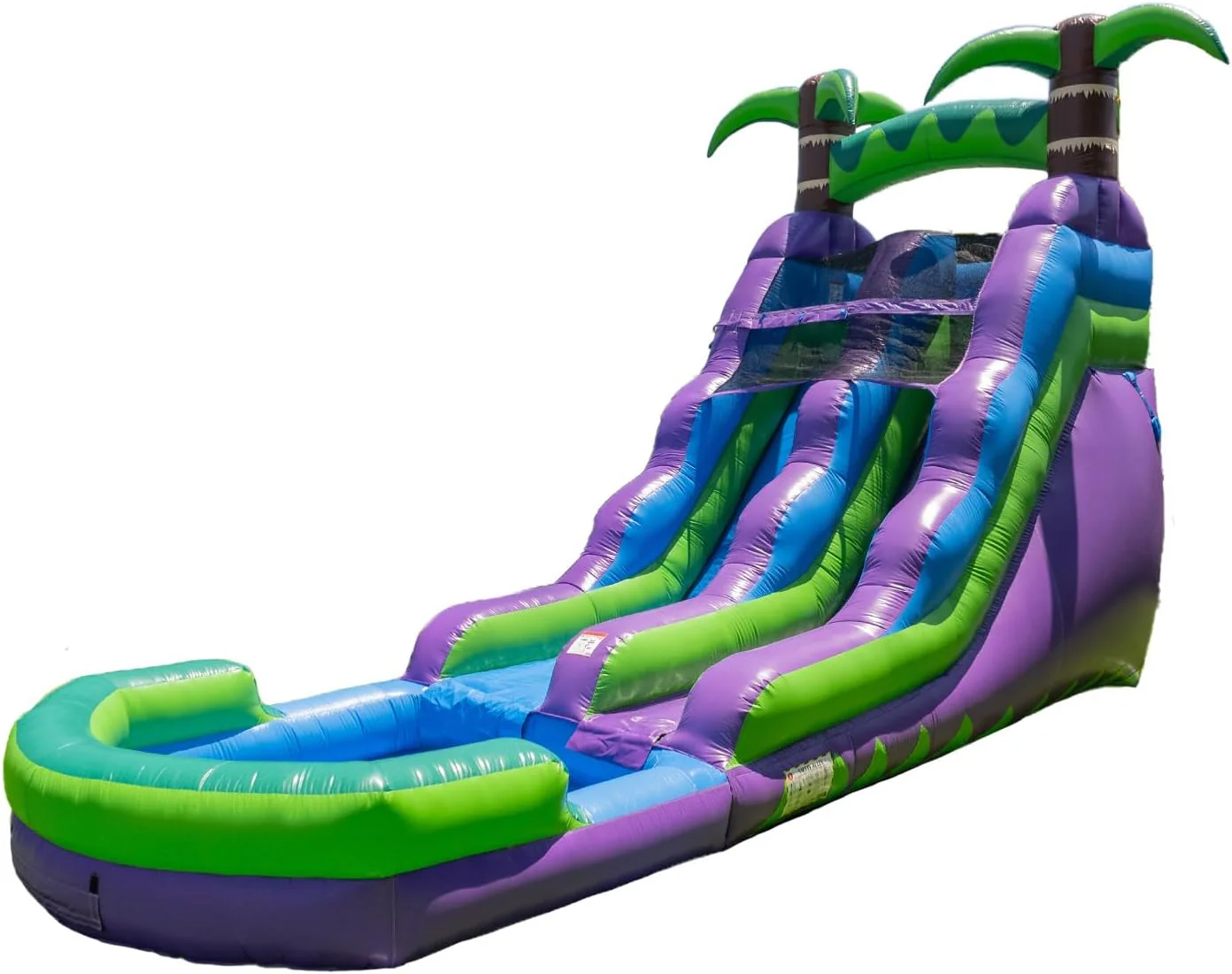Purple Tropical Lightweight Premium Commercial Grade Water Slide Inflatable with Attached Pool for Kids and Adults (with Blower), Wet Dry Use, Summer Fun