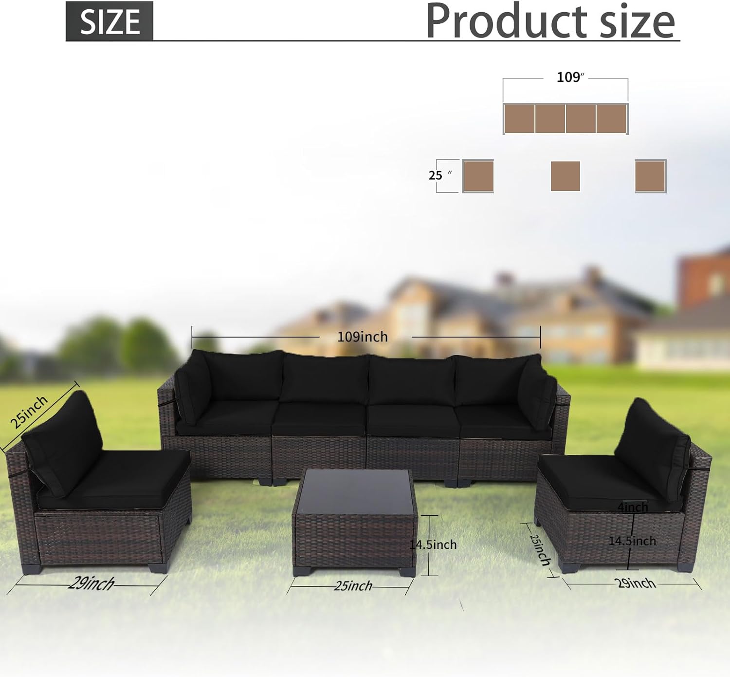 7 Pieces Rattan Patio Furniture Set with Tea Table