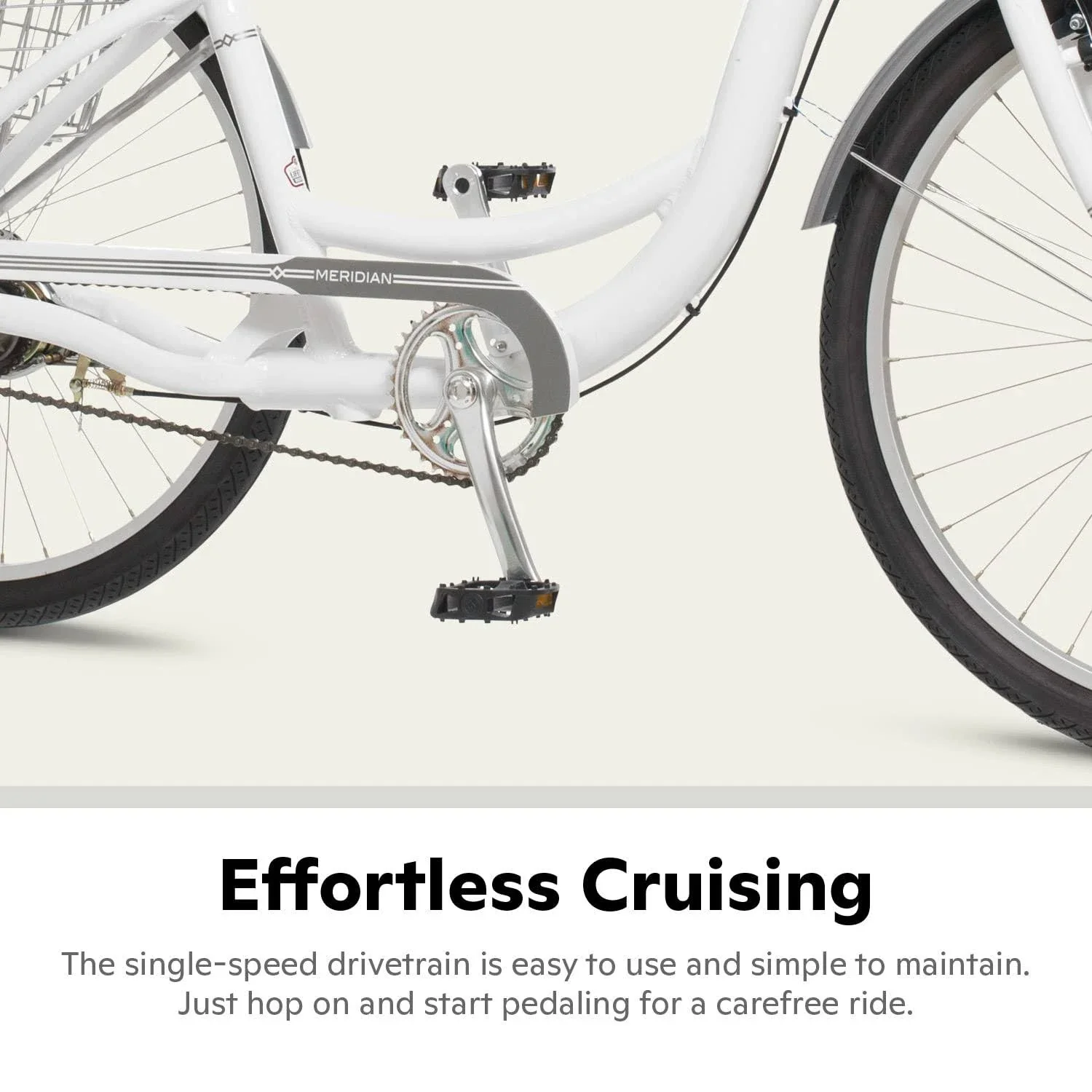 2025 Schwinn Meridian Adult Tricycle Bike Mens and Womens Three Wheel Beach Cruiser 26-inch Wheels Low Step-Through Frame Wide Seat Rear Folding Basket Sin