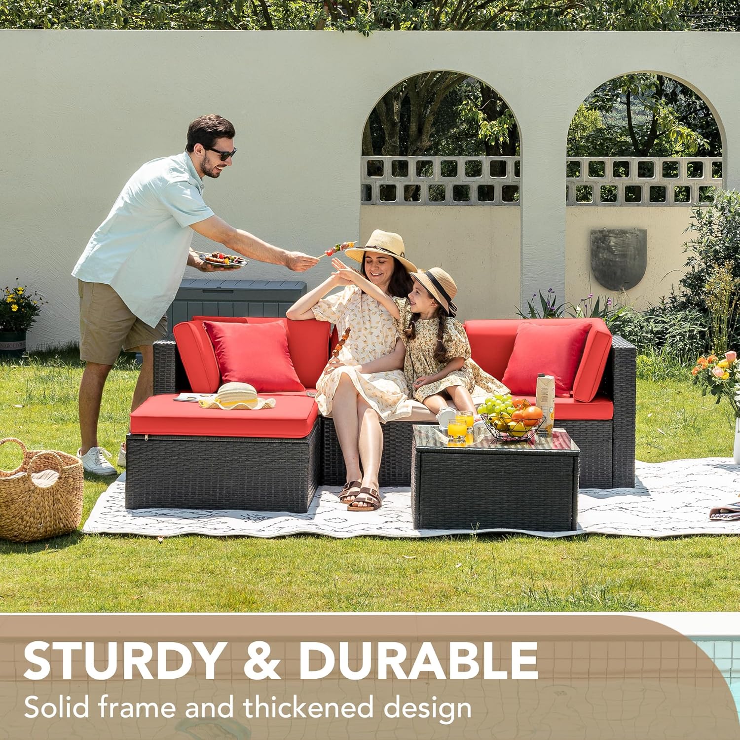 5 Pieces All-Weather Patio Furniture Set with Cushions