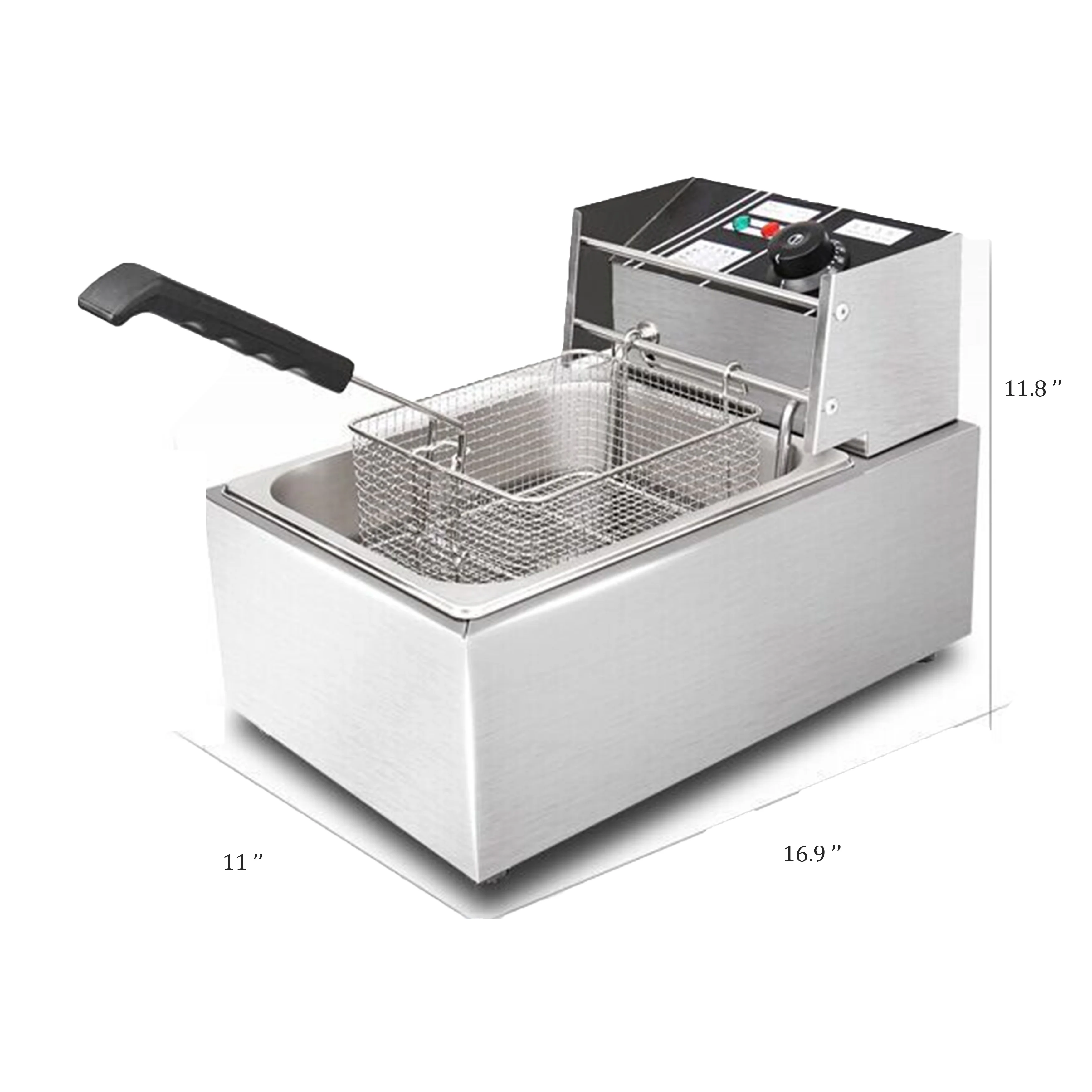 1600W Electric Deep Fryer, Stainless Steel Countertop Fryer Large Capacity, Thickening Multi-functional Fryer Commercial Single-chamber 2.5 Gallon