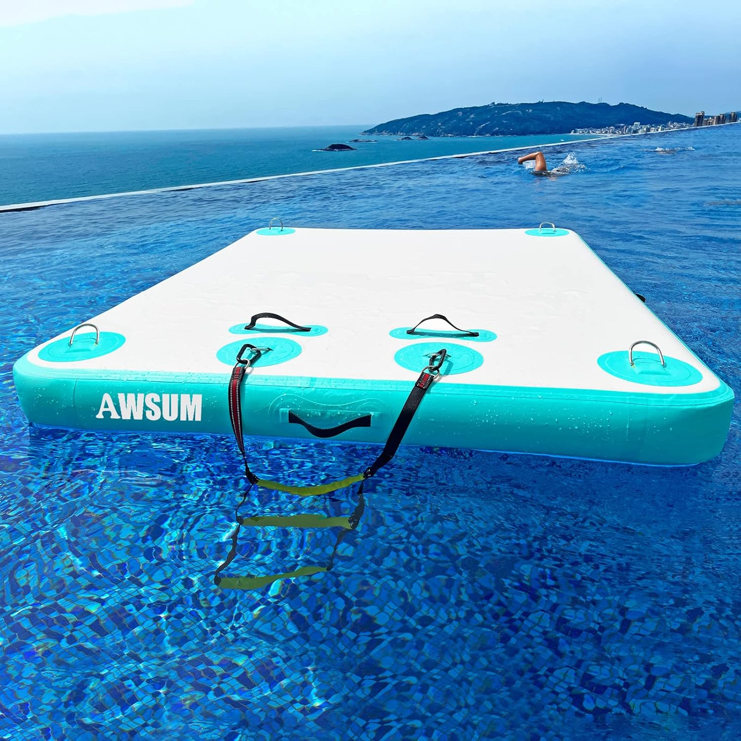 Inflatable Floating Dock Air Dock Platform Floating Island Raft with None-Slip Surface for Pool Beach Ocean