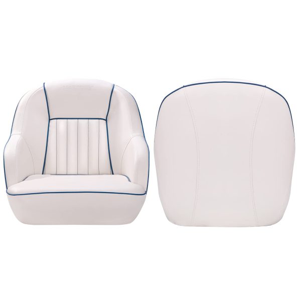 2026 Pontoon Boat Seat, Captains Bucket Boat Seat, Back Folding Boat, Boat Cabin Seating – White & Blue