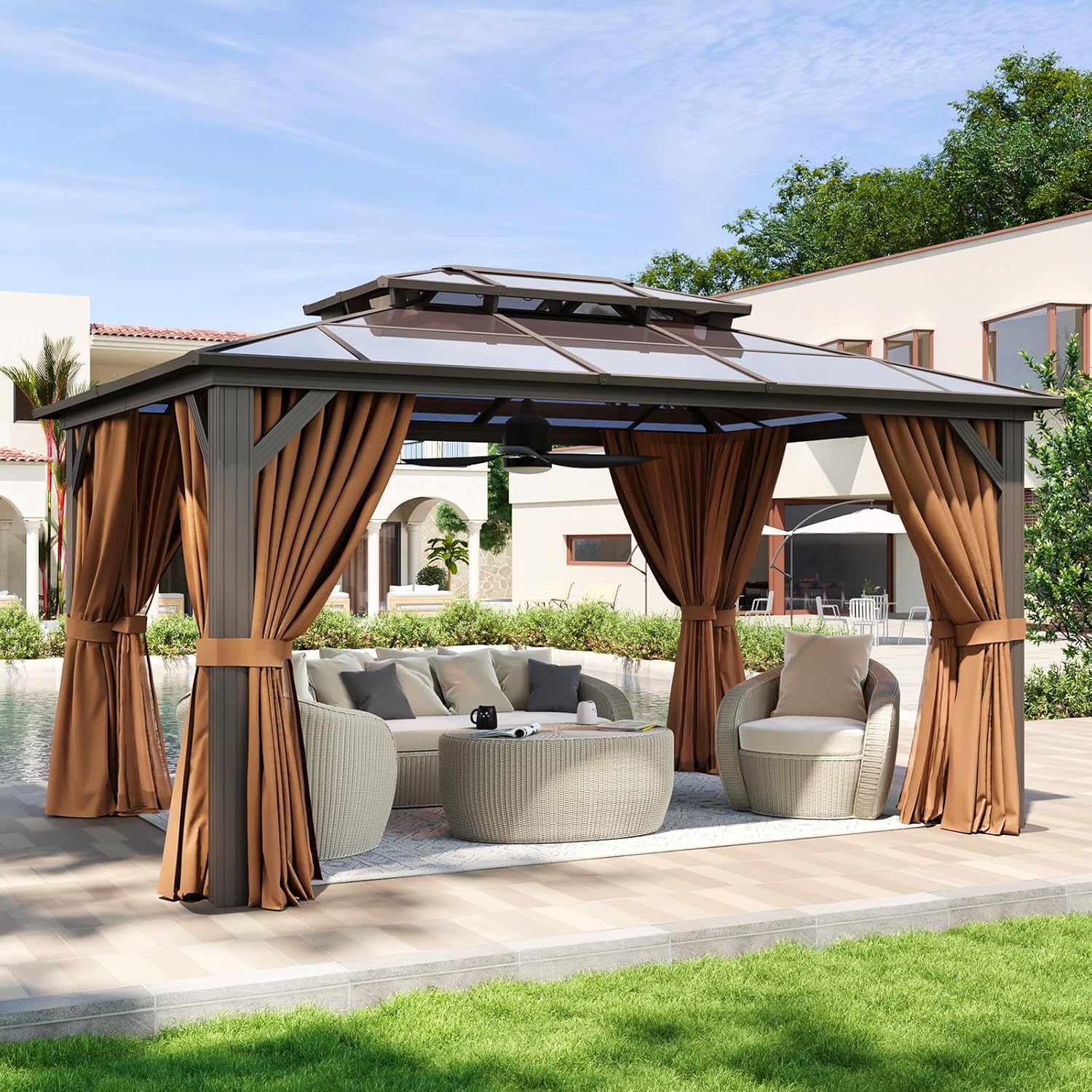 12’X10′ Hardtop Gazebo with Curtains and Netting