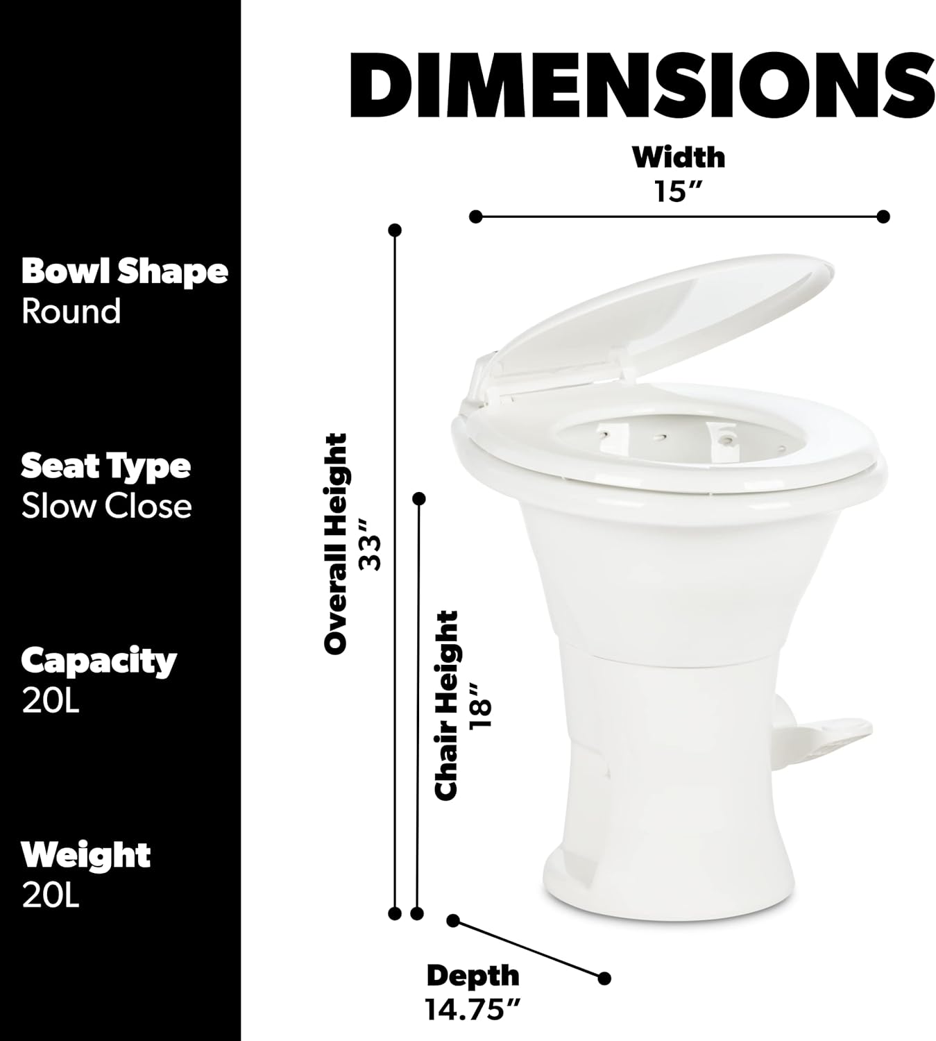 310 Standard Toilet – White Oblong, Powerflush RV Toilet