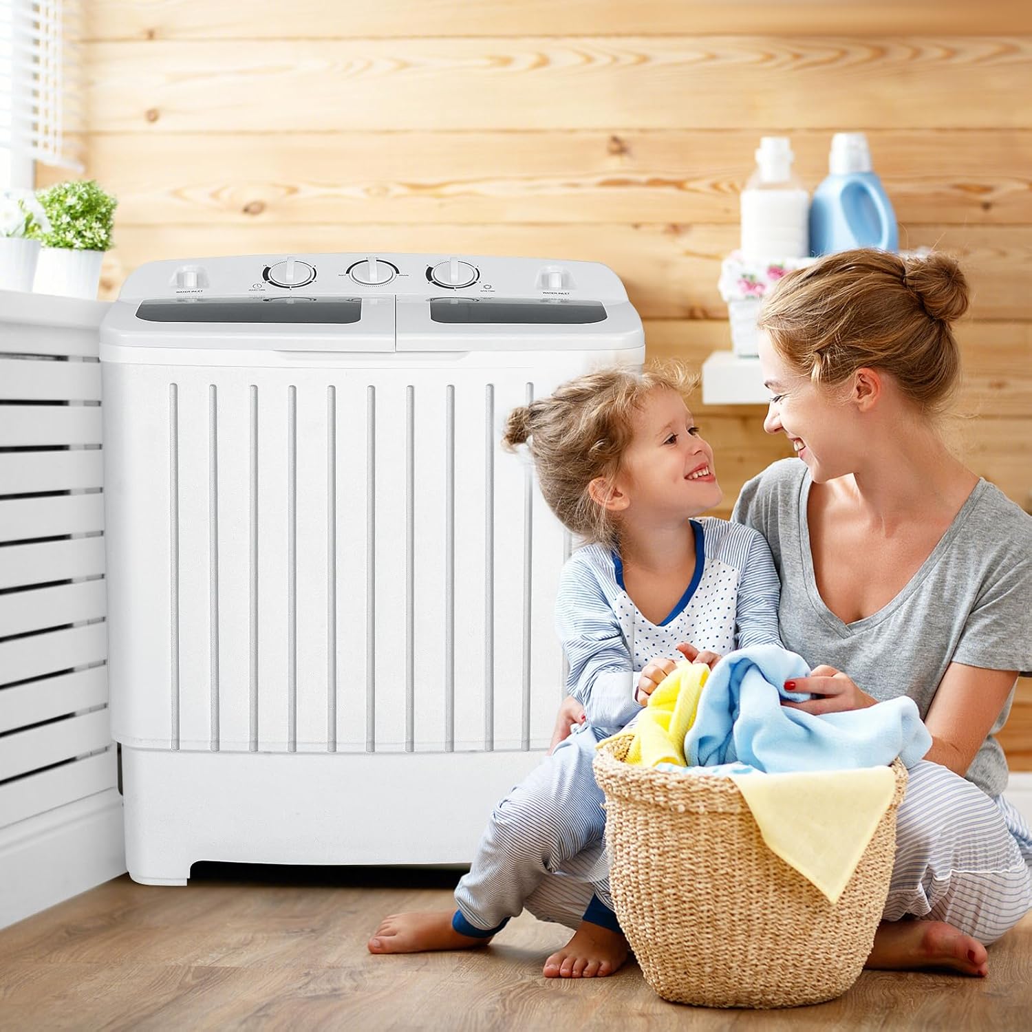 2026 Portable Washing Machine, Twin Tub 20 Lbs Capacity, Washer(12 Lbs) and Spinner(8 Lbs), Durable Design, Timer Control, Compact Laundry Washer for RV, Apartments and Dorms, Grey+White