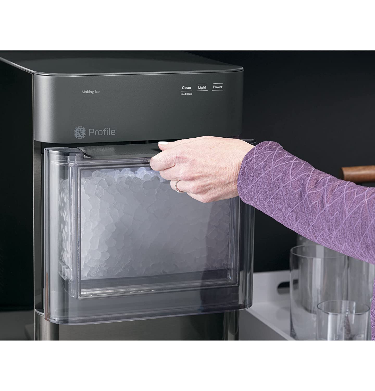 2.0 Countertop Nugget Ice Maker | Ice Machine with WiFi Connectivity | Smart Home Kitchen Essentials | Black Stainless