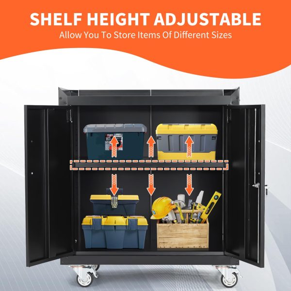 2026 Garage Storage Cabinet with Wheels, 2 Door Tool Cabinet with Adjustable Shelves, Metal Lockable Tool Cabinet, Rolling Tool Chest for Home, 34 H x 30.3 L x 18 W, Assembly Required