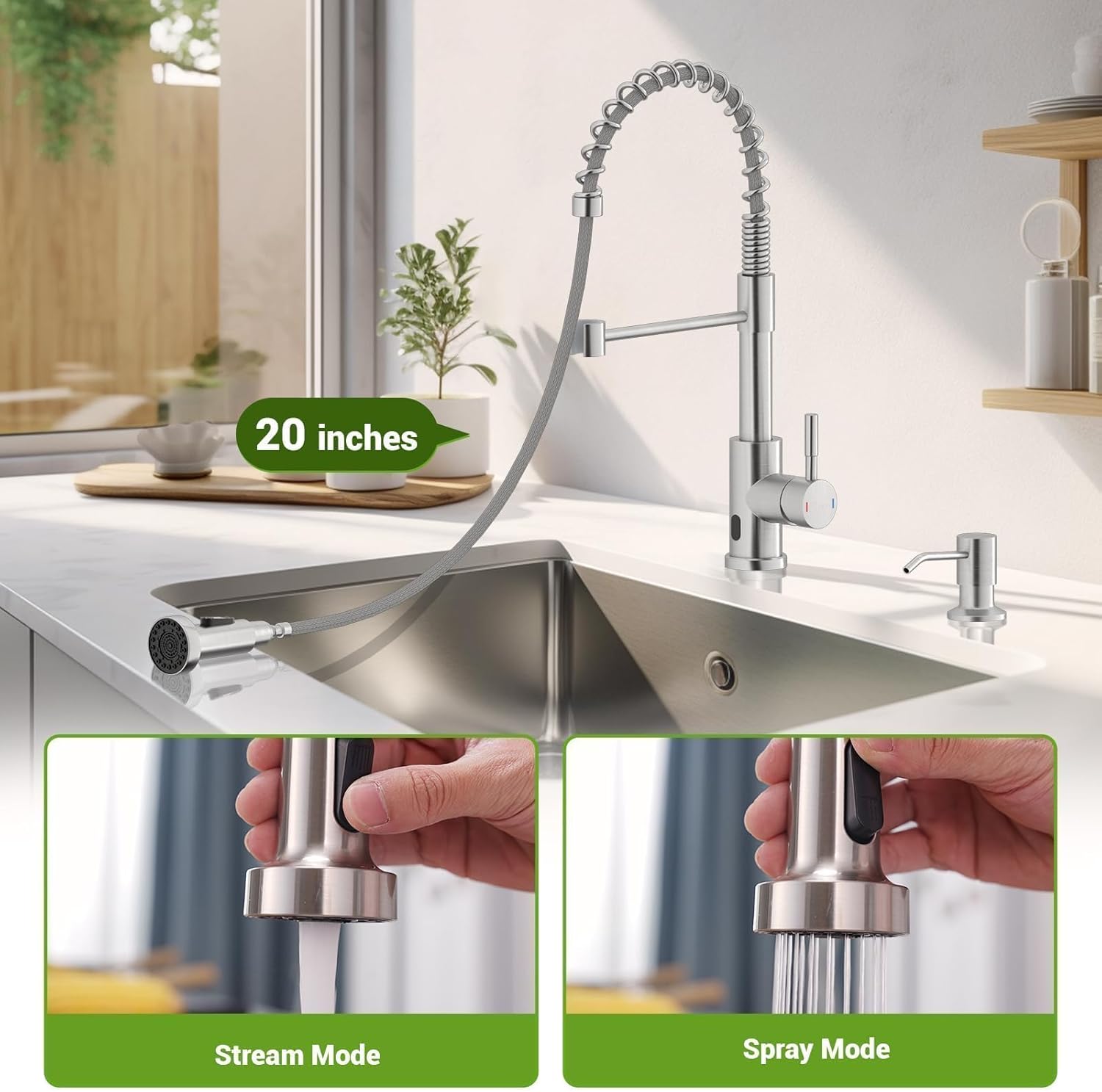 Black Touchless Kitchen Faucet with Soap Dispenser, Motion Sensor Activated Hands-Free Automatic Faucet for Sink with Pull Down Sprayer, Single Handle Smart Faucets for Kitchen Sink