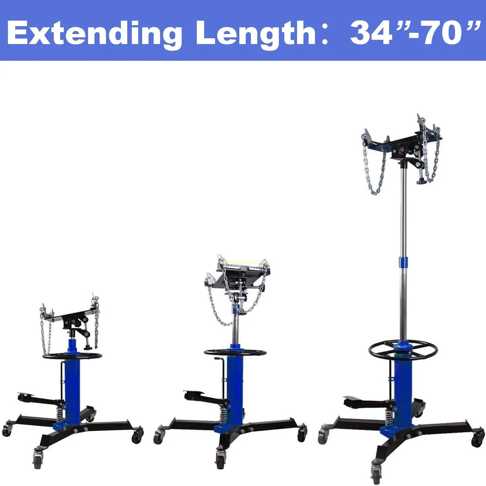 2026 1660 Pounds Hydraulic Car Transmission Jack Vertical Lift with 360° Swivel Wheel Pedal ,Blue,33
