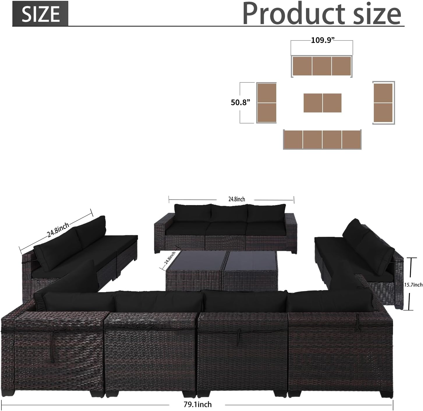 7 Pieces Rattan Patio Furniture Set with Tea Table