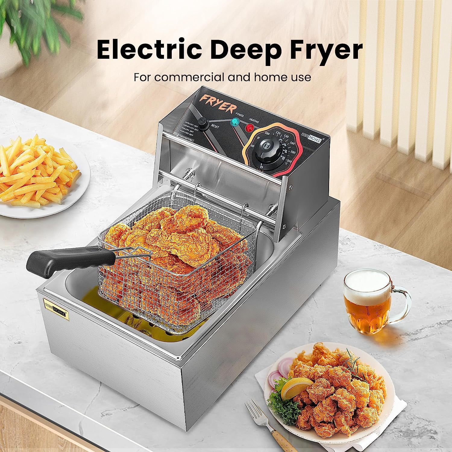 2026 VIVOHOME 2500W 10.6 QT Electric Deep Fryer with 6.3 QT Removable Basket, Temperature Adjustable 140-392℉