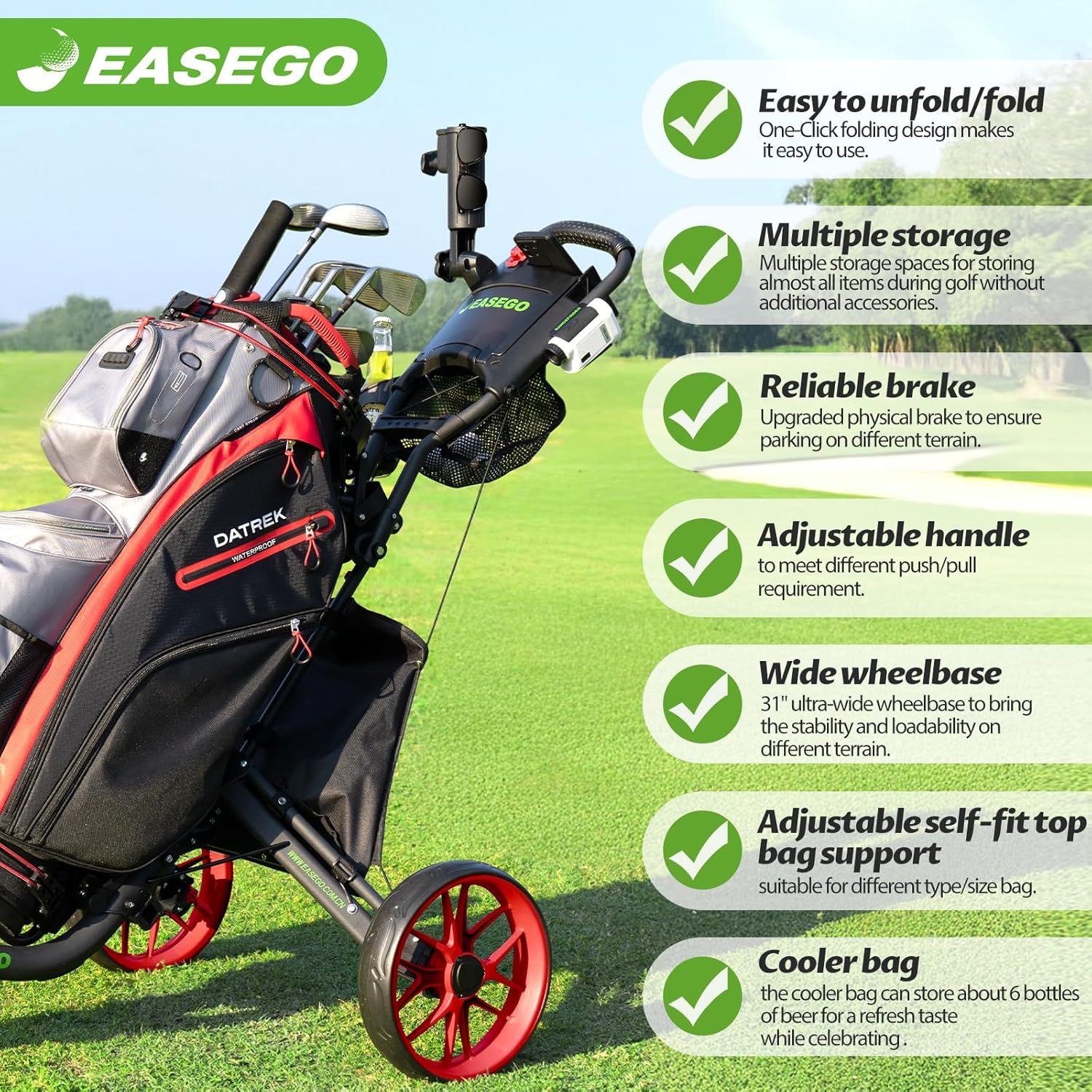 ‎Golf Push Cart 3 Wheel – Foldable Caddy with Holders