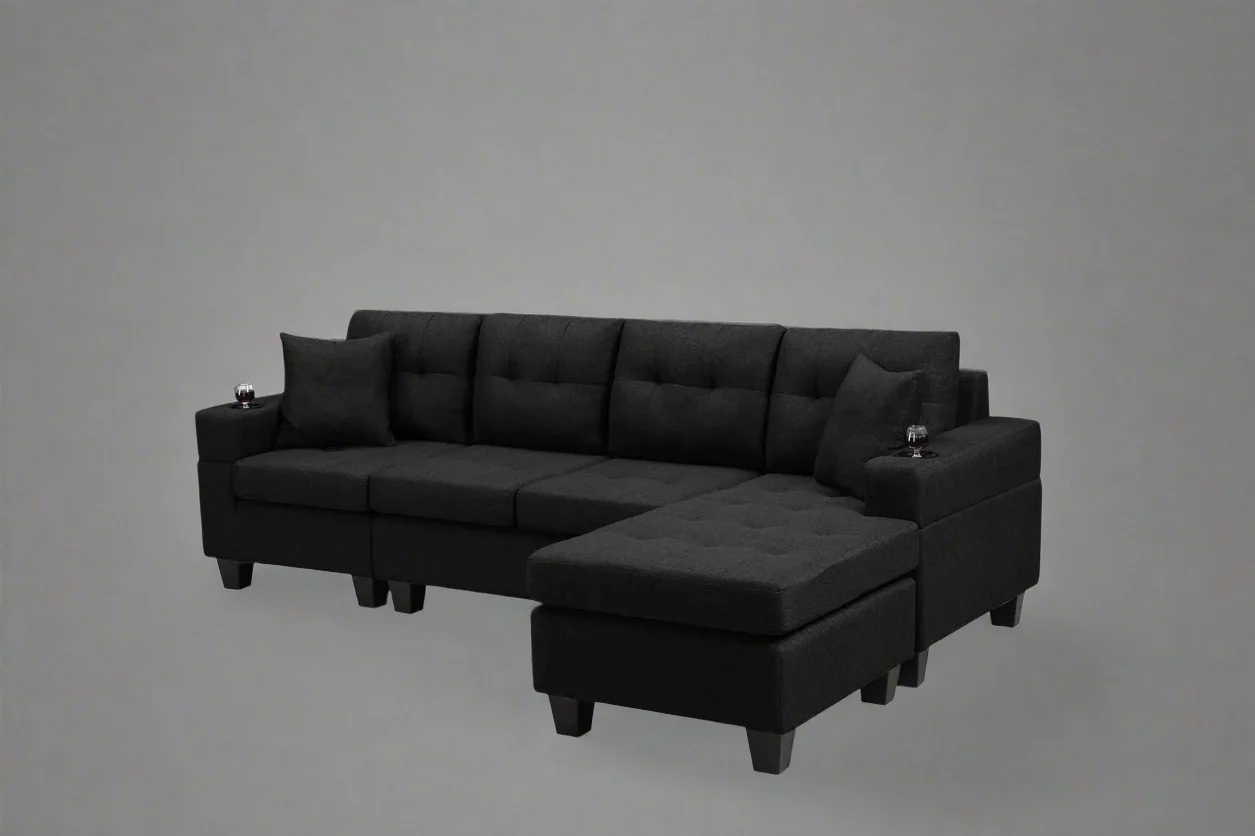 Reversible 4-Seater L-Shape Sectional Sofa with Chaise & Ottoman | Modern Upholstered Living Room Set