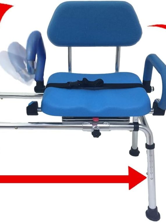 Carousel Sliding Shower Chair Tub Transfer Bench with Swivel Seat, Premium Padded, Pivoting Arms, Adjustable Space Saving Design for Tubs, Inside Shower, for Handicap & Seniors, Blue – Standard – Blue