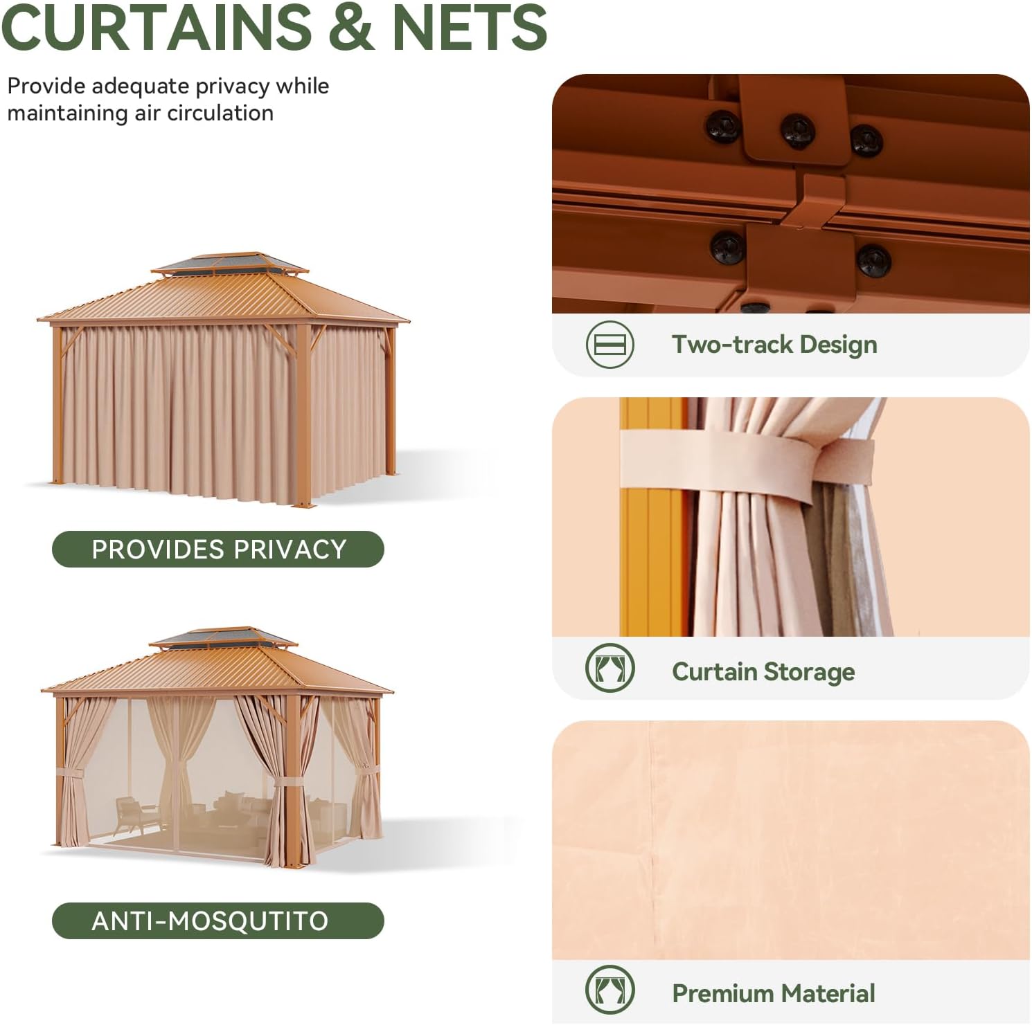 12’X10′ Hardtop Gazebo with Curtains and Netting