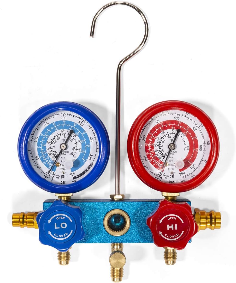 2026 Premium 4CFM Air Vacuum Pump HVAC A/C Refrigeration Kit AC Manifold Gauge Case Set R134a Tap w/Leak Detector and Carrying Tote Bag