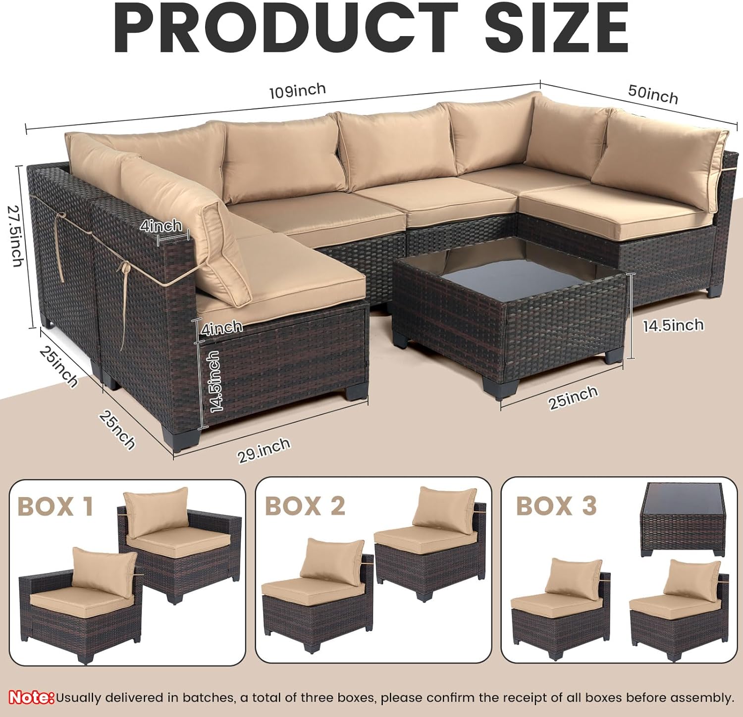 7 Pieces Rattan Patio Furniture Set with Tea Table