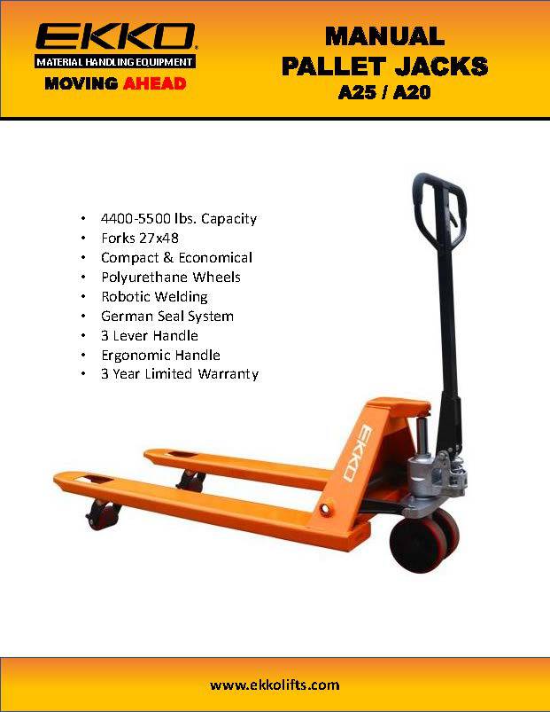 2026 EKKO A25 Manual Pallet Jack 5500 lbs Capacity