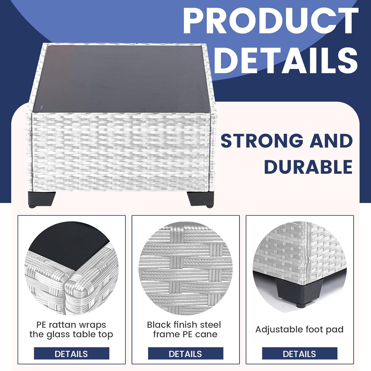 7 Pieces Rattan Patio Furniture Set with Tea Table