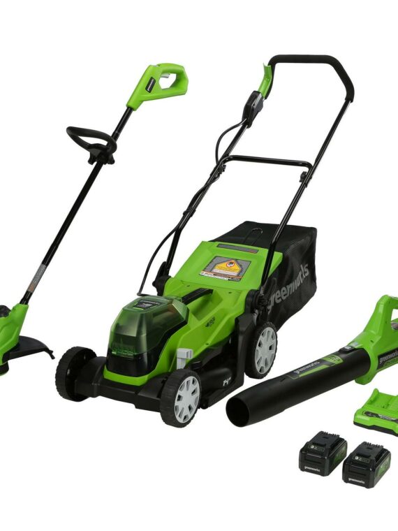 Greenworks 48V 14? Mower, 24V Axial Blower, & 24V 10? String Trimmer Combo