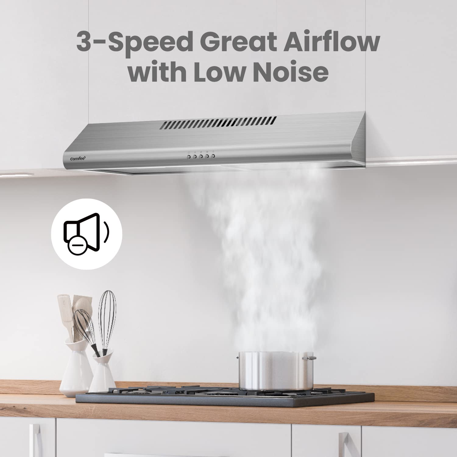30 inch Under Cabinet Ducted/Ductless Convertible Slim Vent Durable Stainless Steel Kitchen Reusable Filter