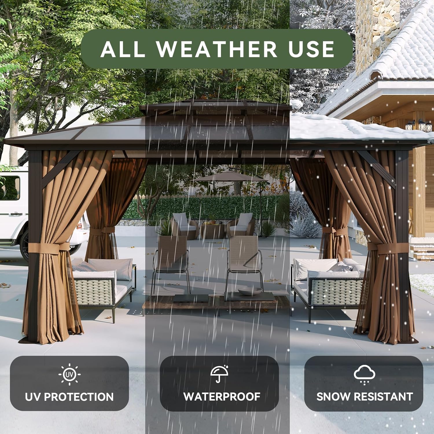 12’X10′ Hardtop Gazebo with Curtains and Netting